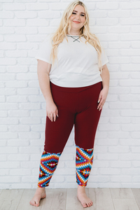 Calça Stockpapa Red Aztec Splicing Cintura Alta Plus Size