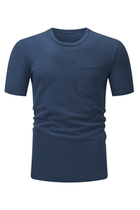 Camiseta masculina casual de algodão com bolso