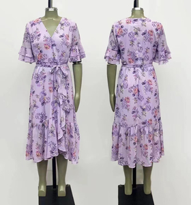 Vestido estampado floral feminino de alta qualidade por atacado em estoque